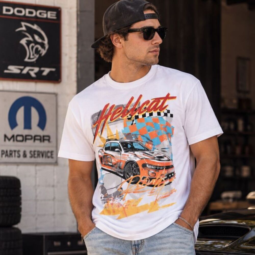 NOVAMEN Dodge Hellcat Racing Graphic Tee Men’s M White Muscle Car NWT